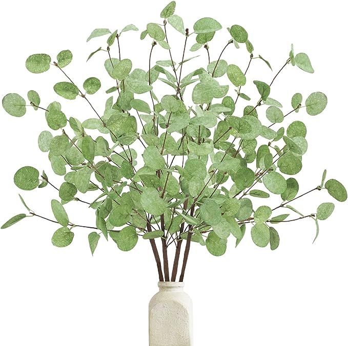4 Pcs Artificial Eucalyptus Stems Leaves, 26.3" Real Touch Leaf Faux Tall Greenery Branches for V... | Amazon (US)