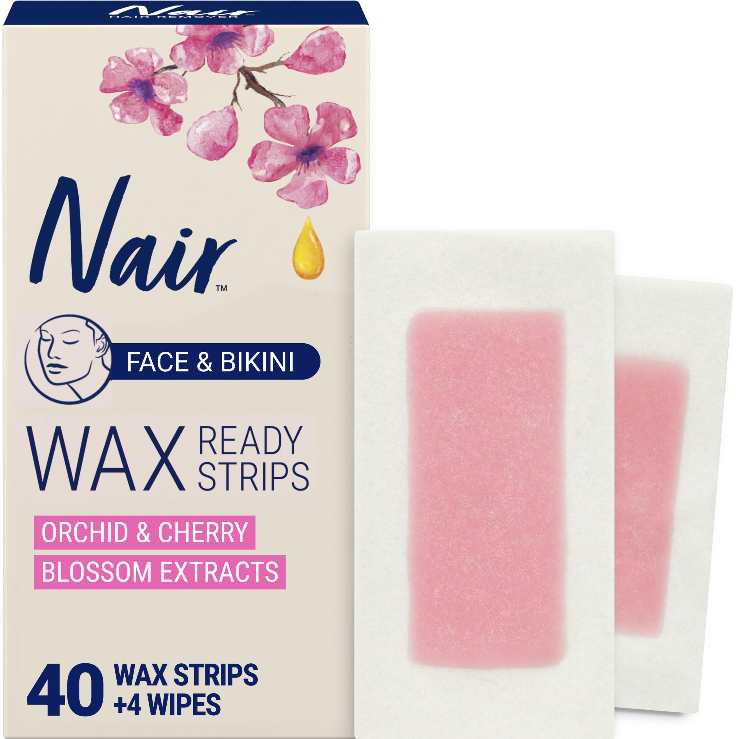 Nair Hair Remover Wax Ready Strips, Face and Bikini Hair Removal Wax Strips, Orchid and Cherry Bl... | Amazon (US)