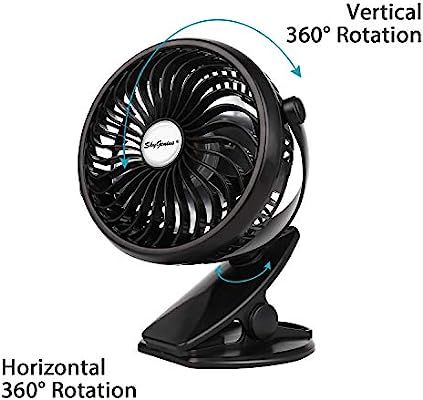 SkyGenius Battery Operated Clip on Mini Desk Fan, Black | Amazon (US)