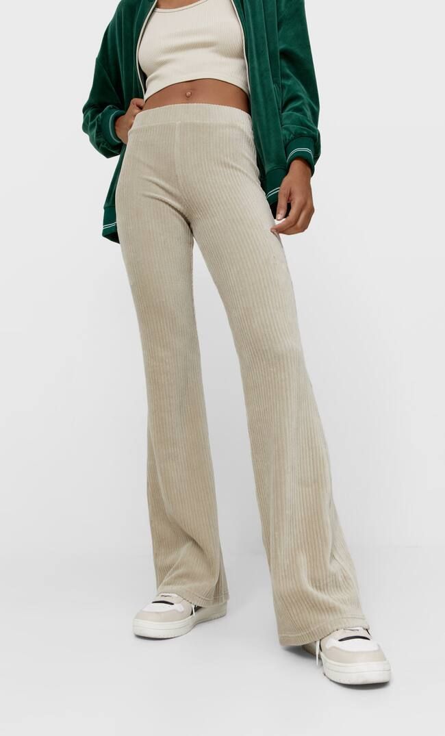 Faux suede flared trousers - Women's Trousers | Stradivarius United Kingdom | Stradivarius (UK)