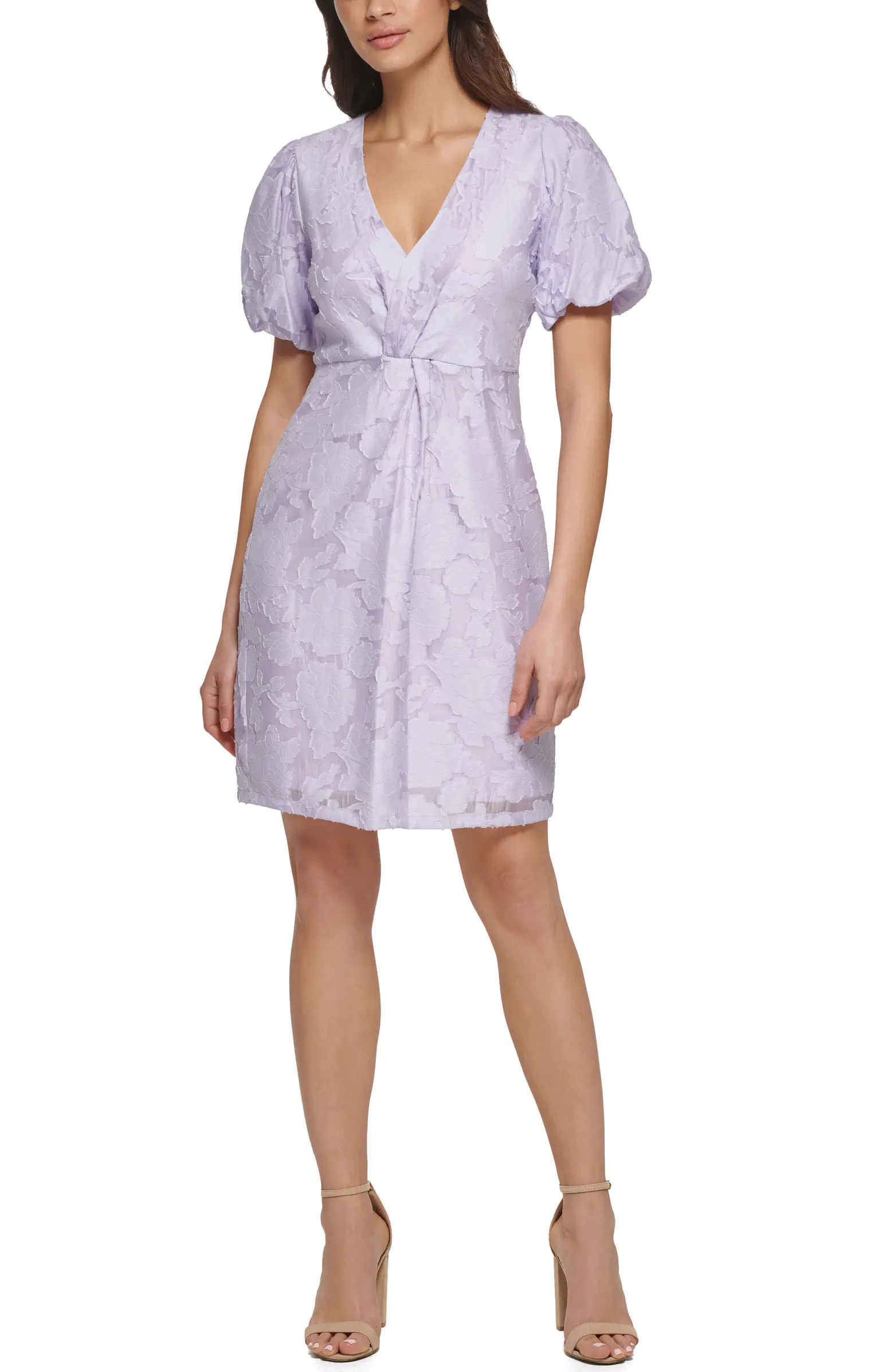 Puff Sleeve Texture Knot Front Sheath Dress | Nordstrom Rack