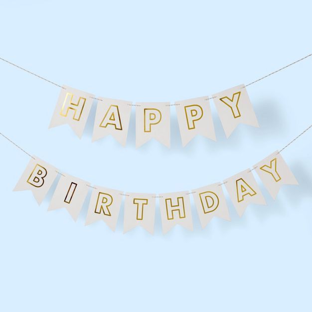 "Happy Birthday" Party Banner White/Gold - Spritz&#8482; | Target
