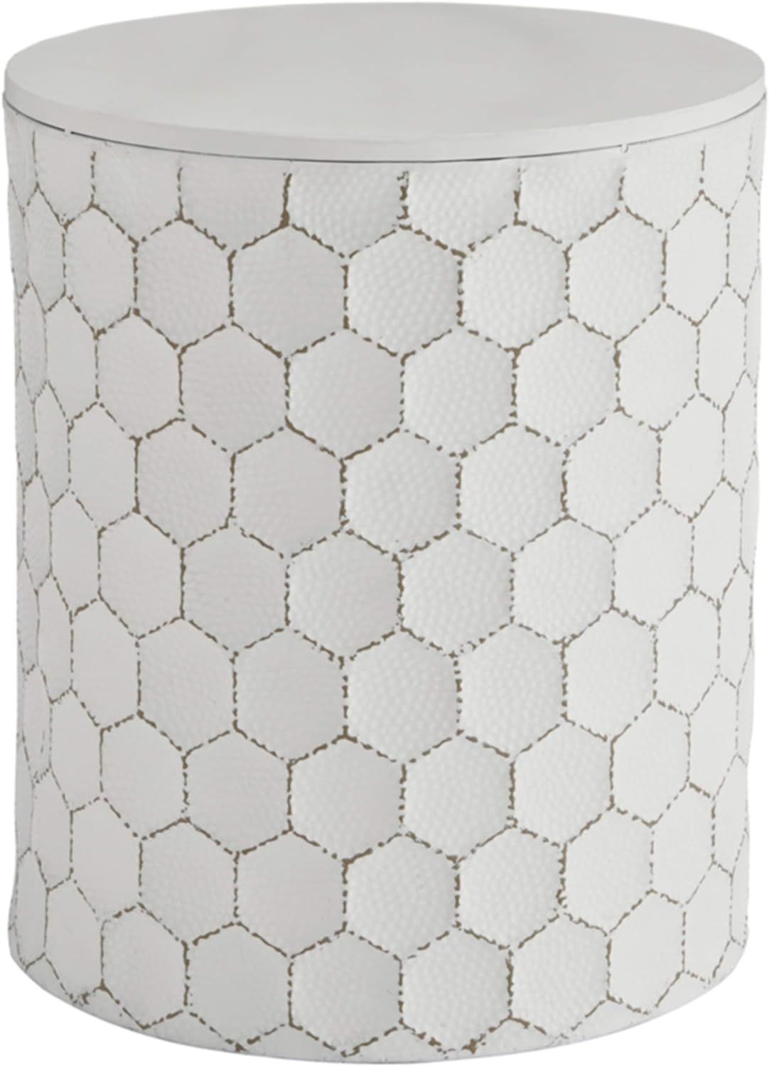 Signature Design by Ashley Polly Geometric Honeycomb Indoor & Outdoor Accent Stool, White | Amazon (US)