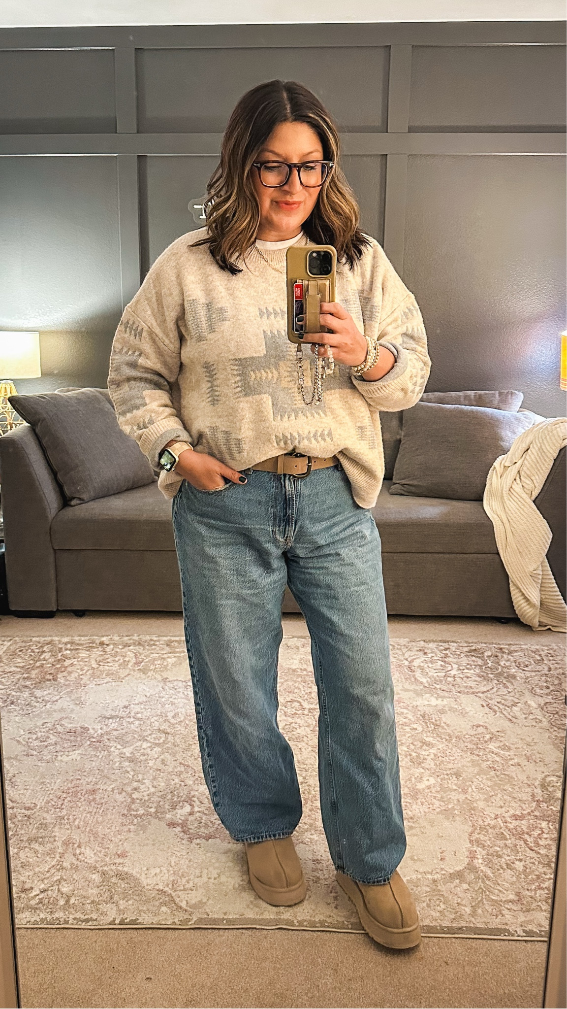 Today’s ootd. Eddie Bauer sweater (XL), Abercrombie jeans (32), banana republic belt (L), Ugg Tazz shoes  

#LTKMidsize #LTKSaleAlert #LTKOver40