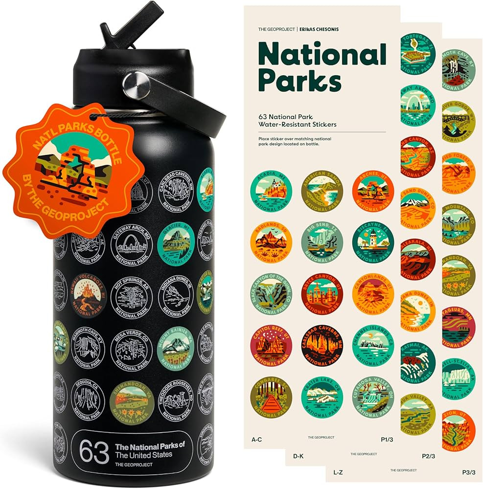 National Parks Water Bottle with Stickers Kit, Erikas Chesonis Collaboration, Adventure Flask wit... | Amazon (US)