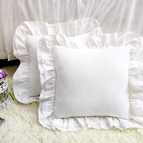 Euro Pillow Shams White Throw Pillow Covers Square Cushion Cases with Ruffle Cotton Shabby Chic R... | Amazon (US)