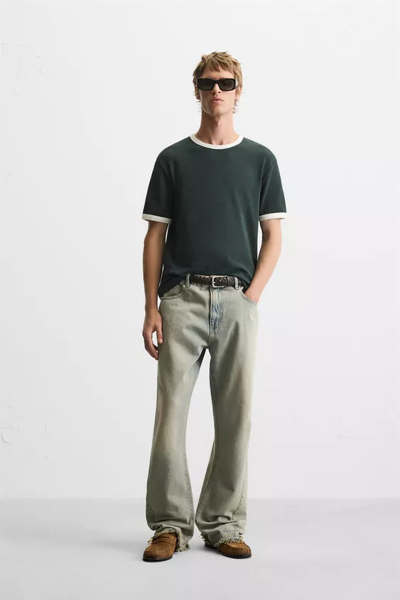 BASIC CONTRAST RIBBED T-SHIRT | Zara US