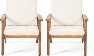 Christopher Knight Home Carlos Outdoor Acacia Wood Club Chairs with Cushions (Set of 2), Brown Pa... | Amazon (US)