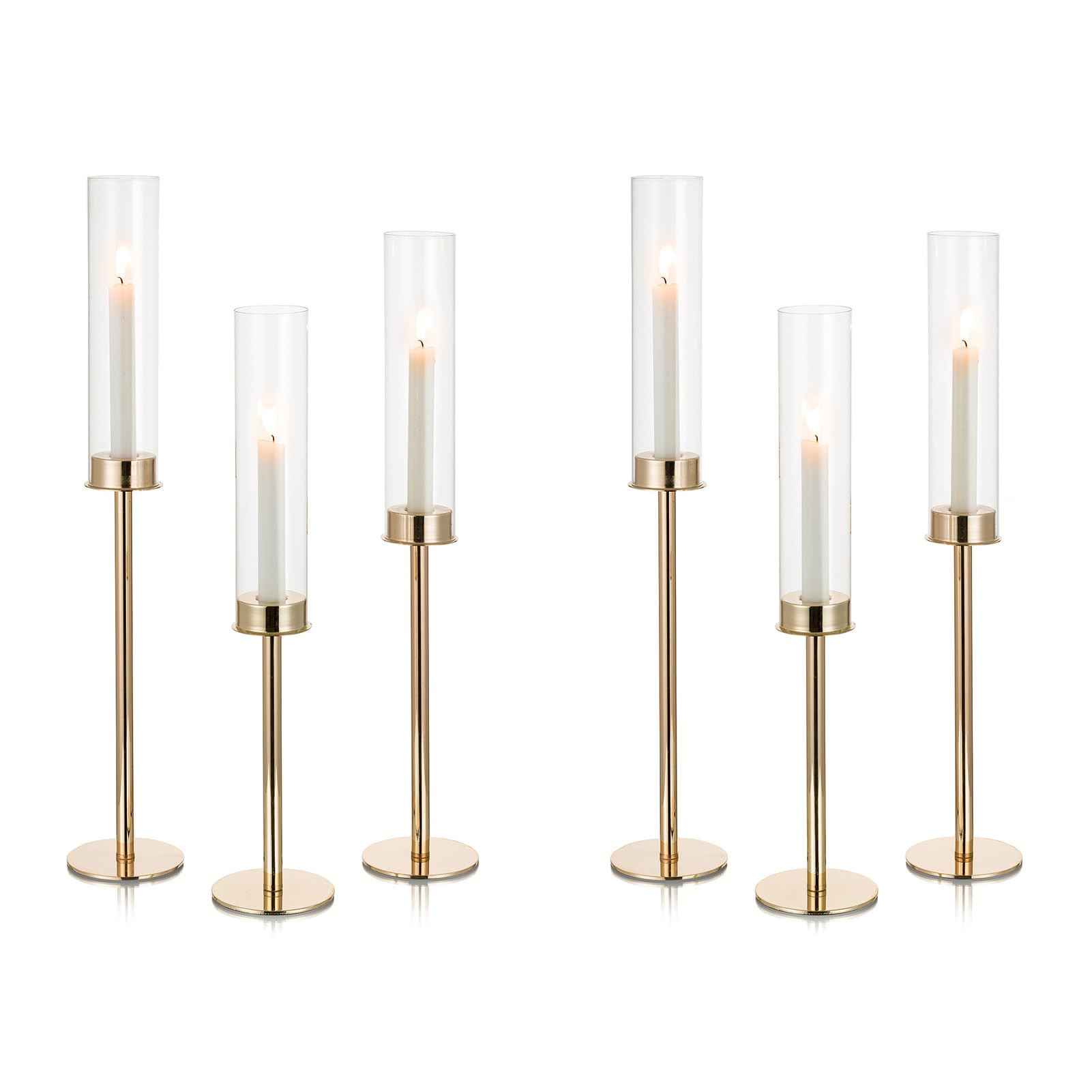 NUPTIO Hurricane Glass Candle Holders: Set of 6 Tall Gold Metal Candlestick Holder with Chimney T... | Amazon (US)