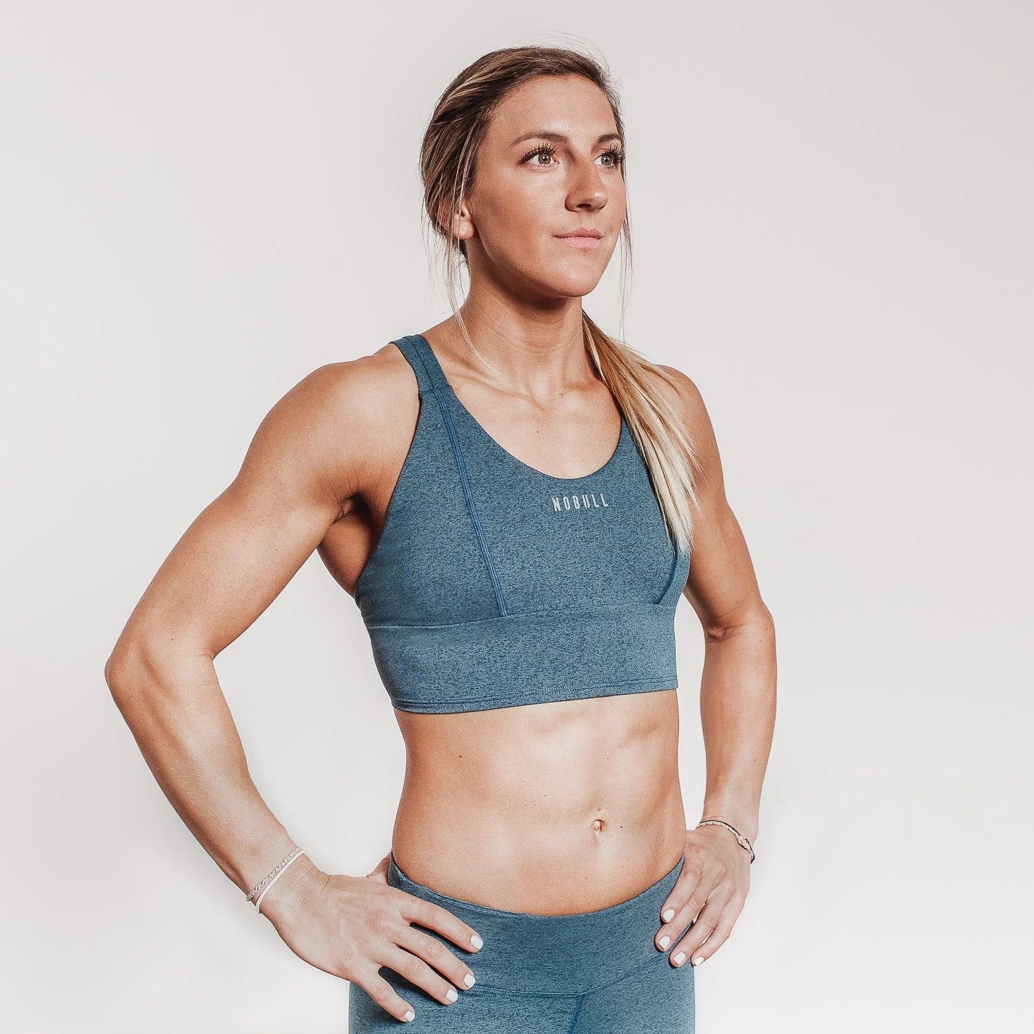 PLUSH HEATHER WIDE BAND SPORTS BRA | TEAL HEATHER | NOBULL | NOBULL