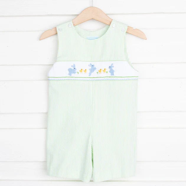 Bunny Smocked Jon Jon Green Stripe Seersucker | Classic Whimsy