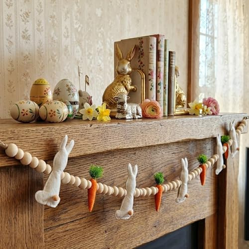 6.5FT Easter Decorations Bunny Carrot Garland - Handmade Felt Bunny Carrot Spring Garland Decoration for Mantle Fireplace Wall - Rustic Hanging Easter Banner for Inside Home Farmhouse Indoor Decor | Amazon (US)