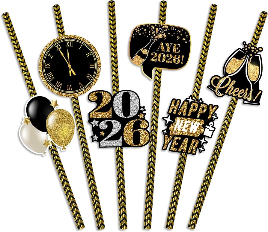 48PCS Happy New Year Straws 2026 – New Year’s Eve Striped Straws Party Supplies Decorations | Amazon (US)