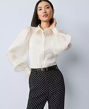 Organza Voluminous Collared Shirt | Ann Taylor