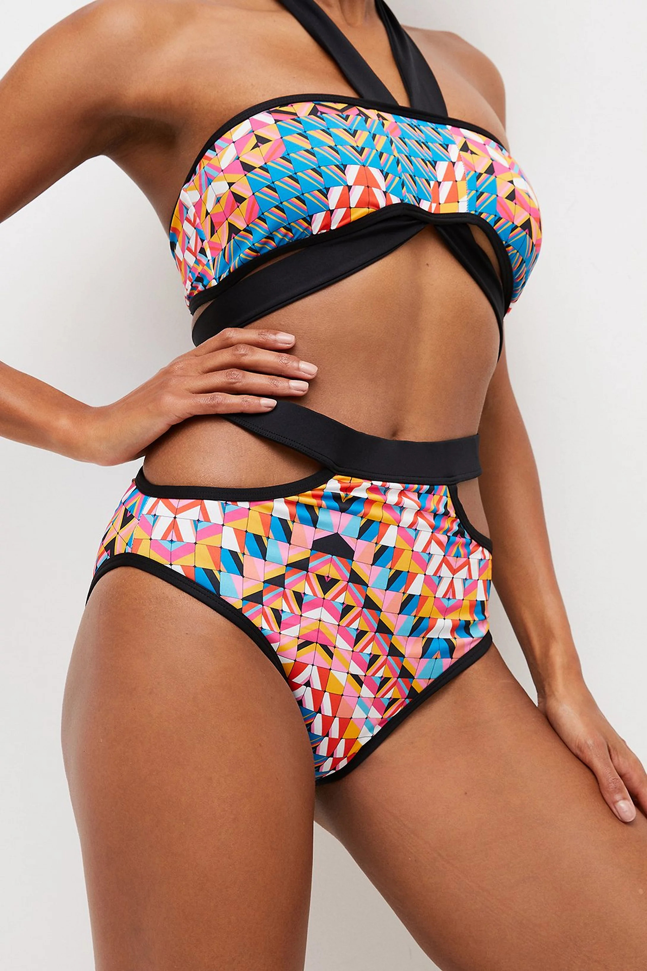 Graphic Print Strappy Bikini Bottoms | Karen Millen UK & IE