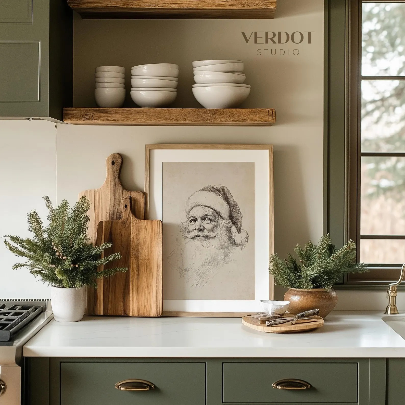 Vintage Santa Claus Print, Christmas Decor Printable Wall Art, Neutral Drawing Santa Poster, Beig... | Etsy (US)