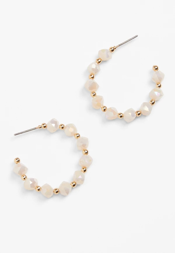 White Beaded Hoop Earrings | Maurices