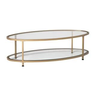 Studio Designs Home Camber 48 in. Gold Modern Oval Coffee Table with Metal Frame and Tempered Gla... | The Home Depot