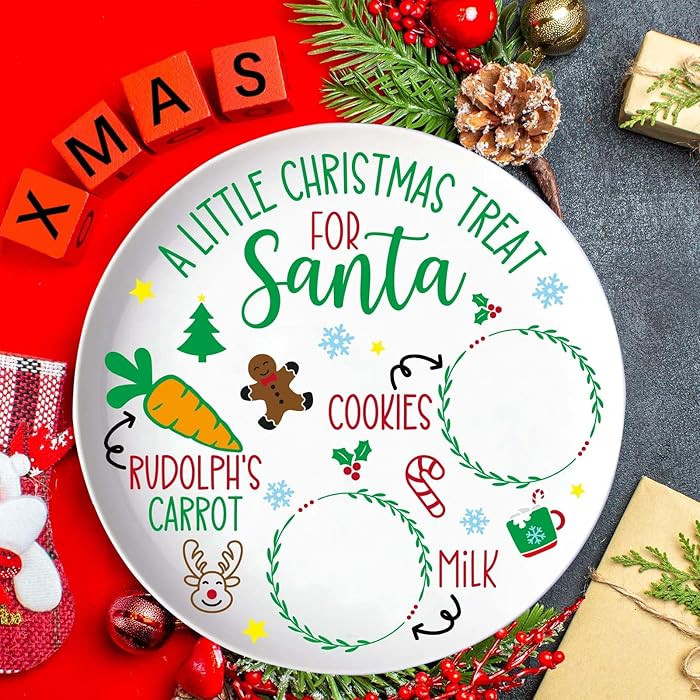 Santa Christmas Plate for Milk and Cookies, Serving Tray for Treats, Xmas Eve Treat Platter | Amazon (US)