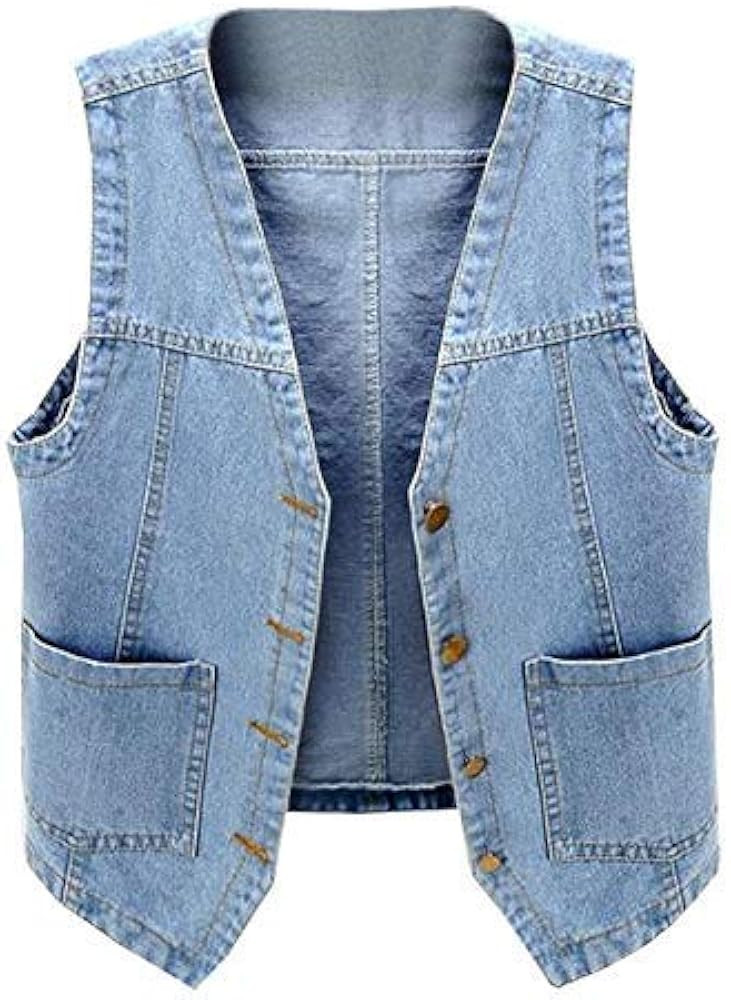 Ladyful Women's Sleeveless Denim Vest V Neck Button Down Jean Waistcoat Jacket | Amazon (US)