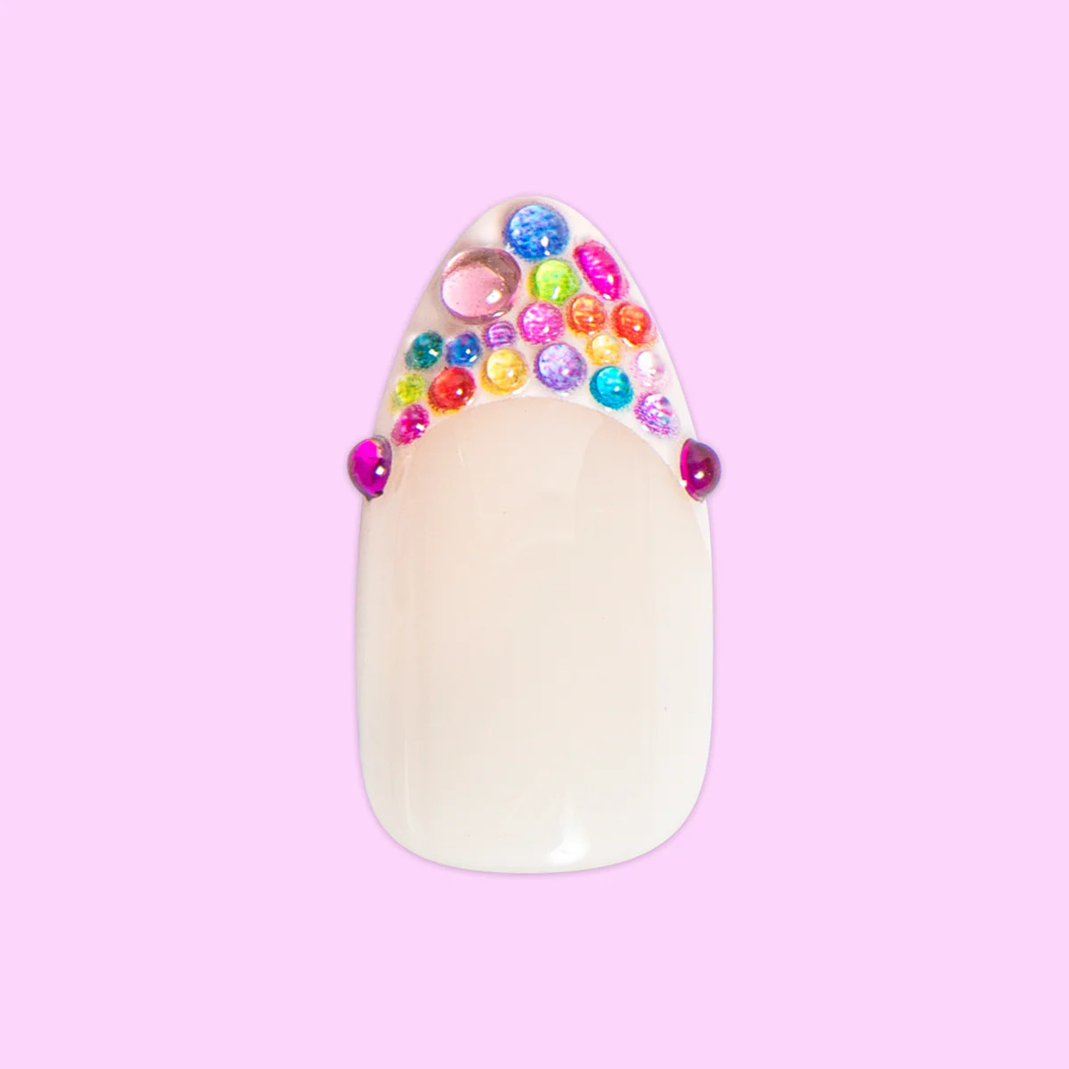 Rainbow Rhinestone French - Press On | Medium | Almond | Olive & June