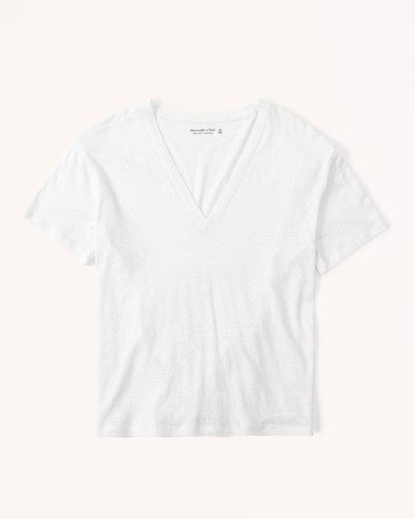 Short-Sleeve Linen-Blend V-Neck Tee | Abercrombie & Fitch (US)