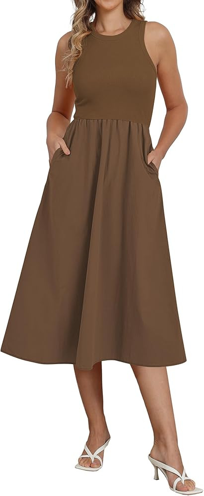 Naggoo Women's Sleeveless Dress Summer Casual Flowy Sundress Knit Tank Top Racerback Midi Dresses... | Amazon (US)