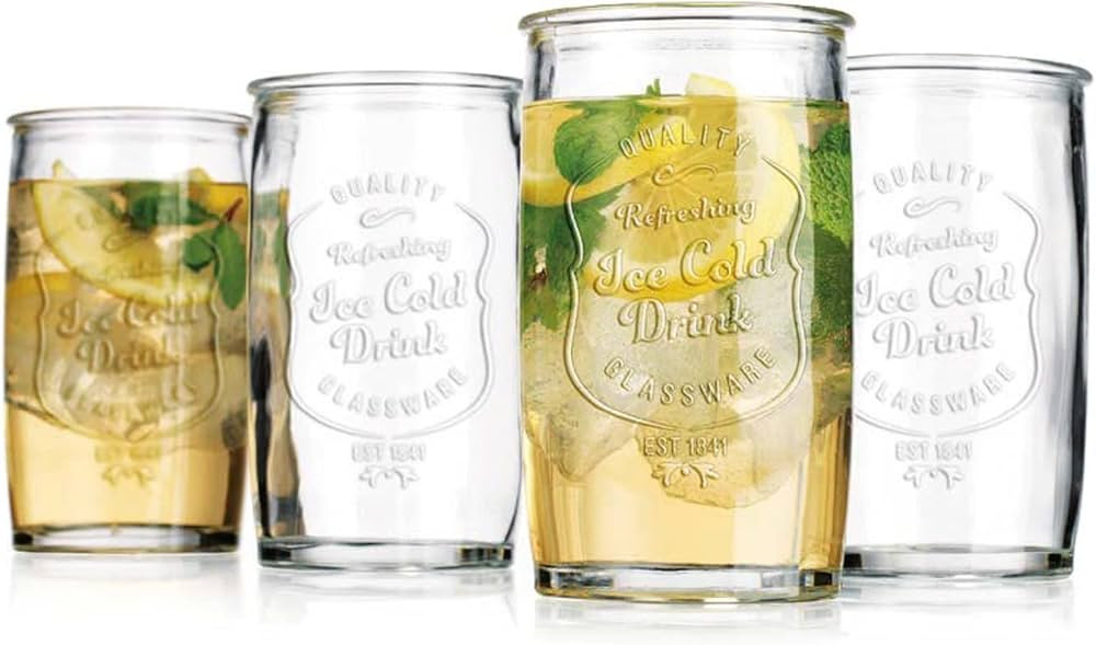 Glaver's Drinking Glasses Set of 4, Vintage Italian Style – Elegant 20 Oz Clear Tumbler Glasswa... | Amazon (US)