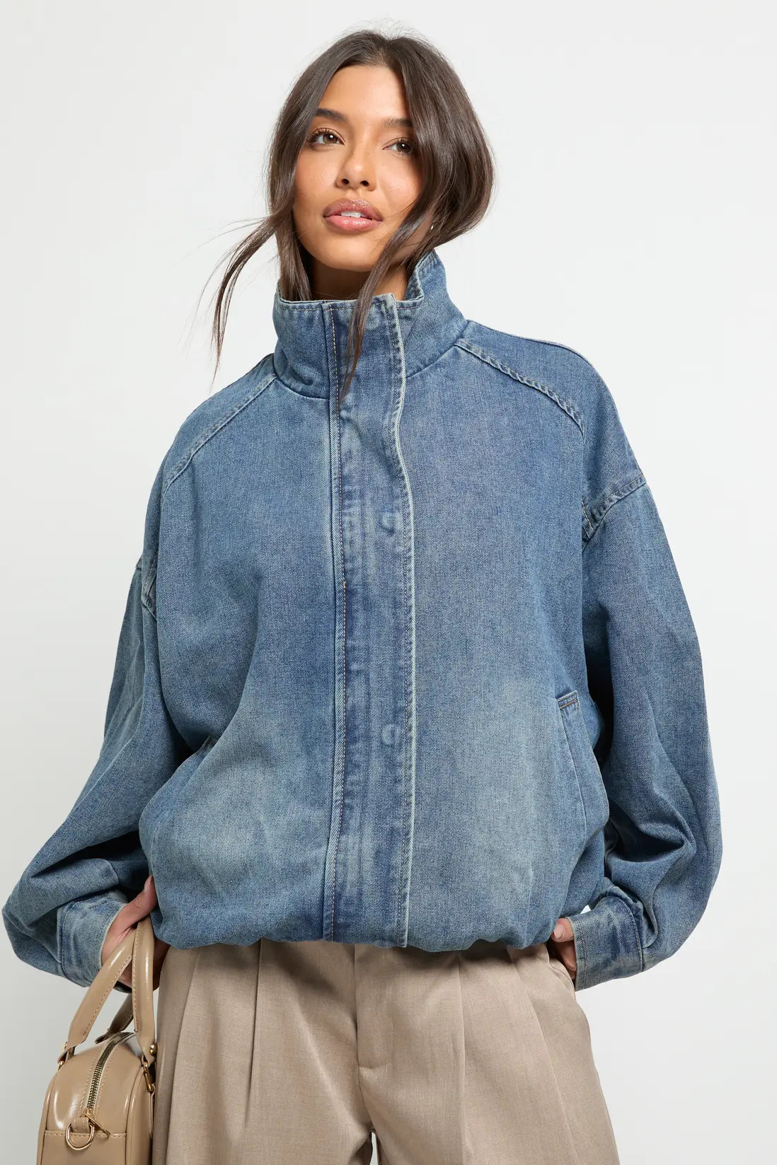 Denim Oversized Bomber Jacket | boohoo (US & Canada)
