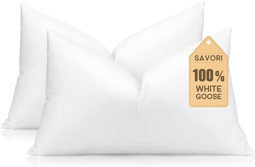 SAVORI Set of 2 Down and Feather Throw Pillow Inserts 12x20 Soft Fluffy Pillow Inserts with 100% ... | Amazon (US)