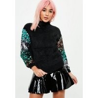 Black Sequin Sleeve Sweater | Missguided (US & CA)