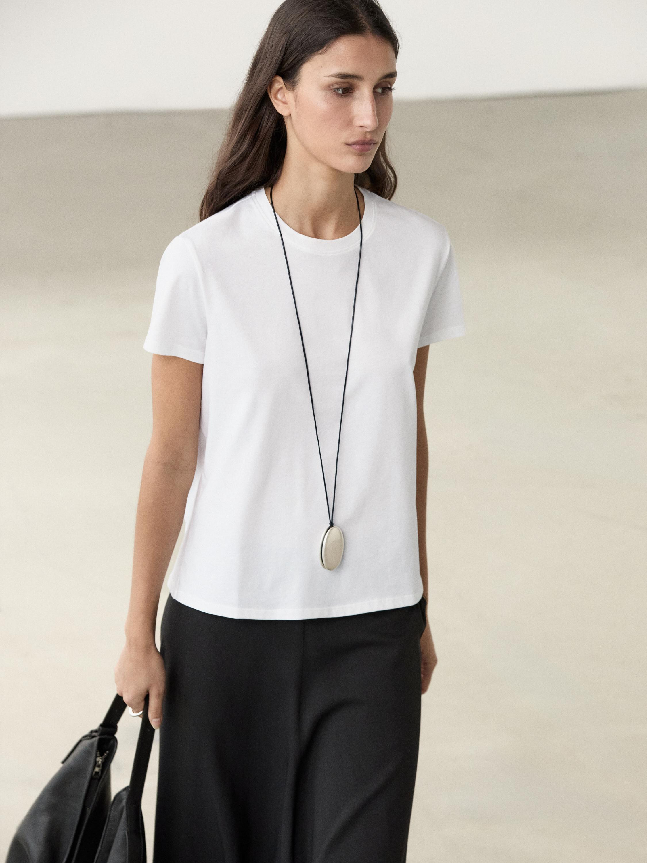 100% cotton short sleeve knit T-shirt | Massimo Dutti UK