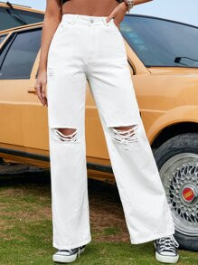 High Waist Ripped Wide Leg Jeans | SHEIN