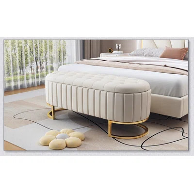 Elegant Upholstered Velvet Storage Ottoman with Button-Tufted,Storage Bench with Metal Legs for Bedroom,Living Room,Fully Assembled Except Legs, | Wayfair North America