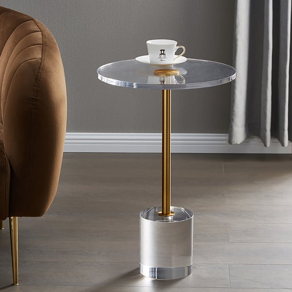 Acrylic Round Side Table Clear Stylish End Table Stainless Steel-Homary | Homary
