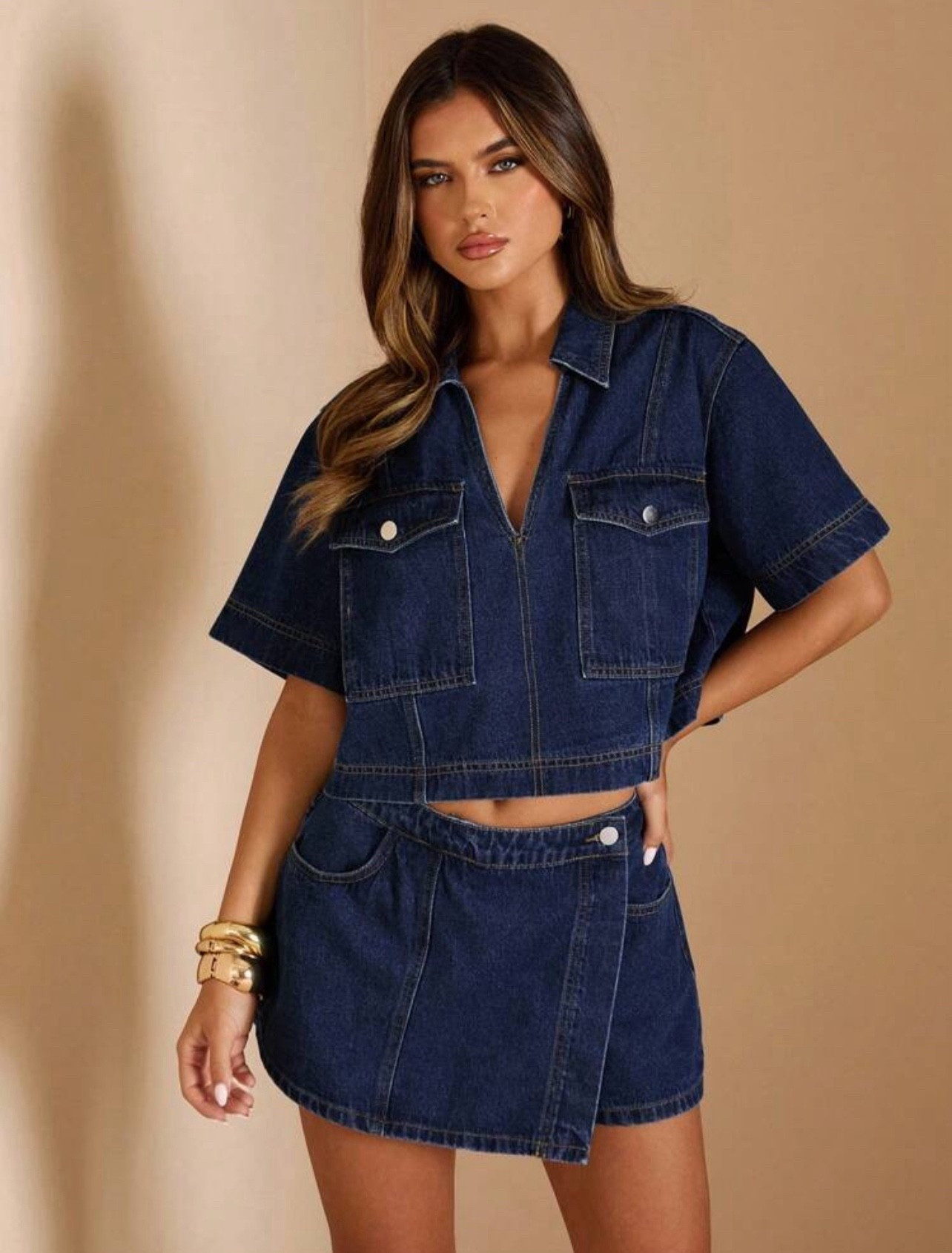 SHEIN BAE 2 Pieces Women's Loose Short Sleeve Denim Top And Loose Wide Leg Shorts Two Pieces Set - Elegant Denim Set, Loose Wide Leg Denim Shorts, Women's High Waist Denim Shorts, Commuter Leisure, Airport Wear,Versatile For Any Occasion,Washed Denim Blue Suit