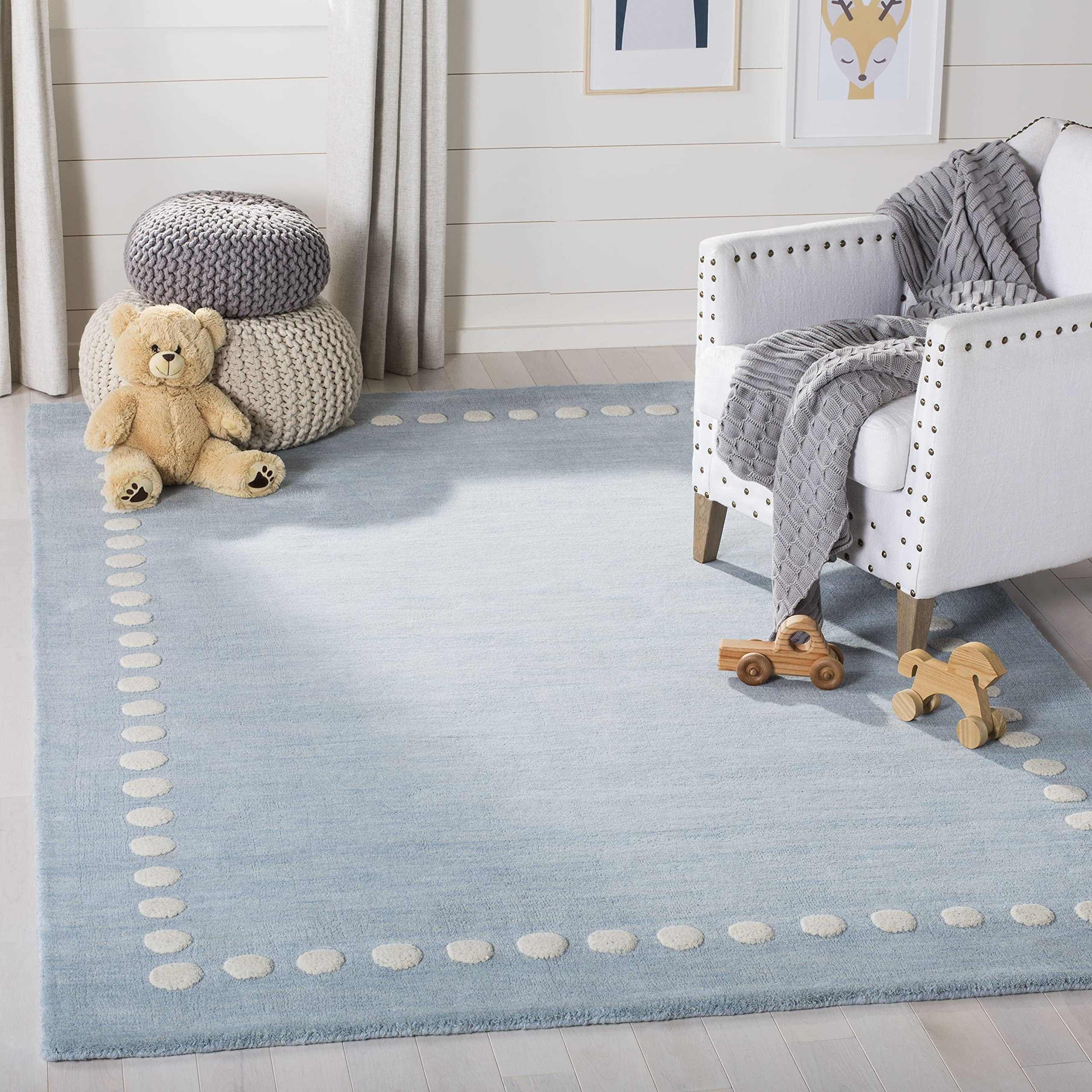 SAFAVIEH Kids Collection Area Rug - 5' x 8', Blue & Ivory, Handmade Polka Dot Border Wool, Ideal for High Traffic Areas in Living Room, Bedroom (SFK802M) | Amazon (US)