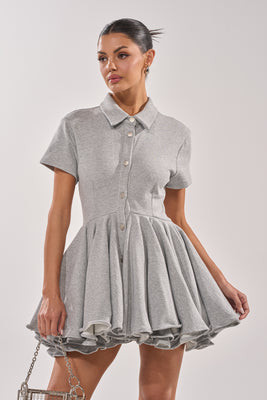 AKIRA Avery Short Sleeve French Terry Mini Dress | Size Medium | AKIRA