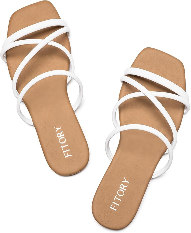 FITORY Women's Slide Sandals, Chic Cross-Strap & Comfy Flat Shoes for Summer SIze 6-11 | Amazon (US)