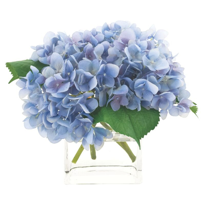 11" Hydrangea in Glass Vase, Faux | One Kings Lane