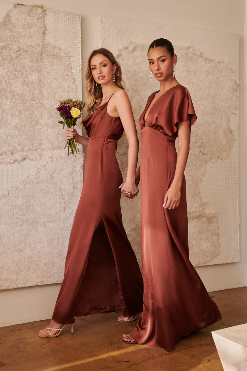 Darling Flutter Sleeve Cut Out Satin Maxi Dress | Sugarlips