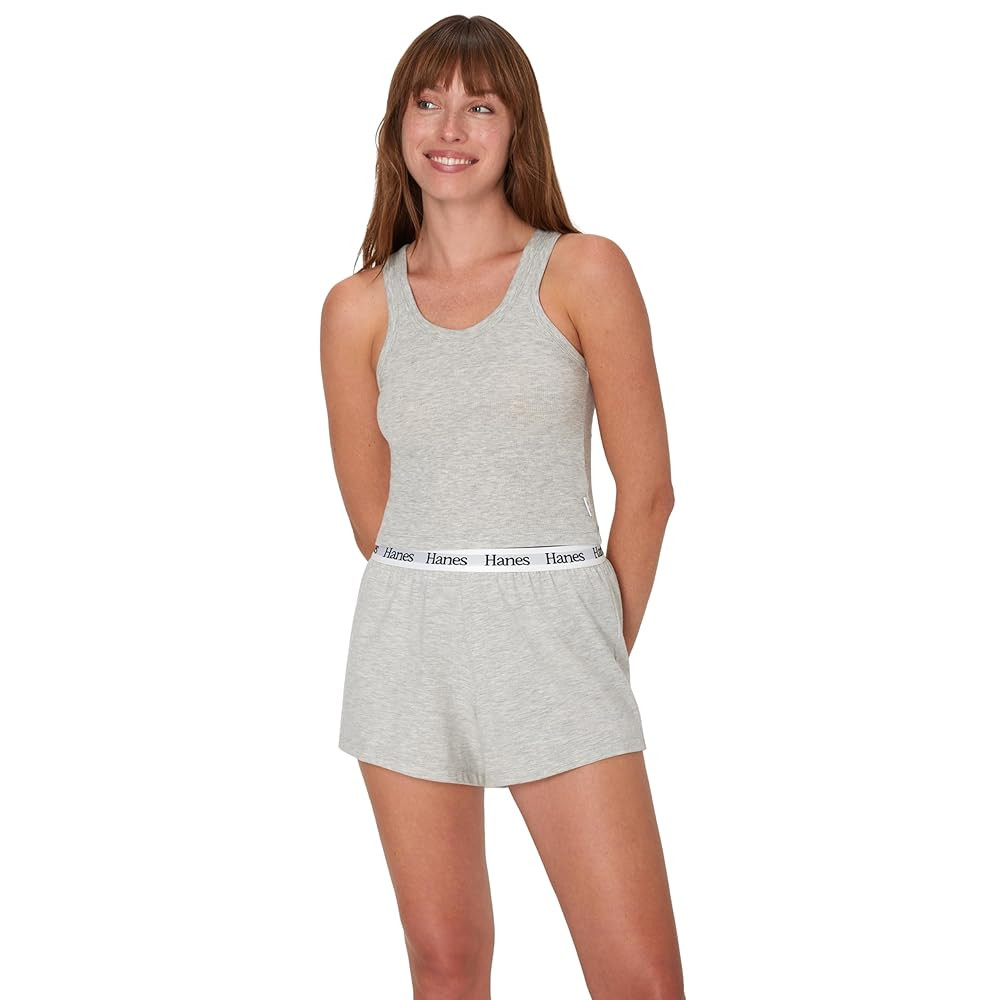 Hanes Women's Originals Comfywear Rib Crop Tank and Sleep Shorts, 2-Piece Set | Amazon (US)