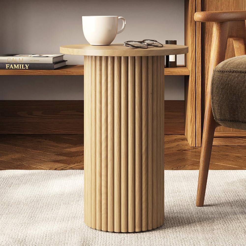Round Fluted Accent Side Table - Pedestal Drink Table - Modern Home, Bedroom, and Living Room Fur... | Amazon (US)