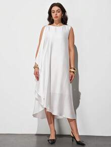 Maija Plus Size Women Ivory Soft & Skin-Friendly Whitedress For Women OuterTextured Satin Fitted ... | SHEIN