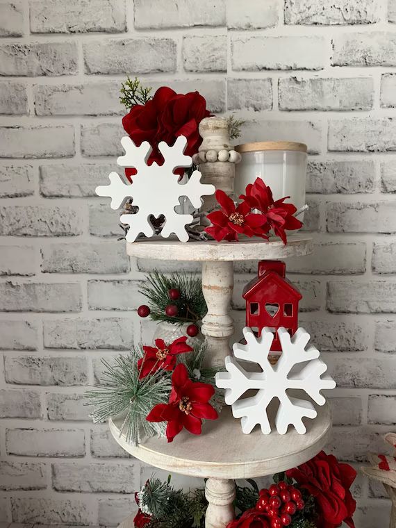 Wooden Snowflake, Christmas Tiered Tray Decor, Winter Tiered Tray Decor, christmas mantle decor, ... | Etsy (US)