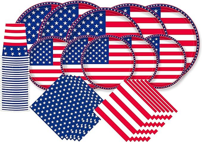 Gatherfun American Flag Patriotic Party Supplies Disposable Napkins Paper Plates and Paper Cups f... | Amazon (US)