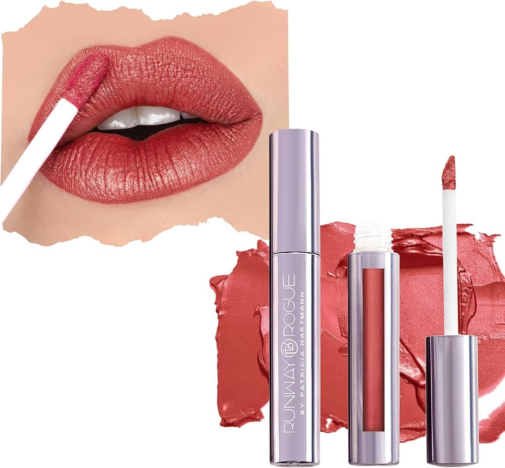 Runway Rogue Pearl Glam Long Wear Shimmer Liquid Lipstick, Metallic Soft Earthy-Red Lipstick with... | Amazon (US)
