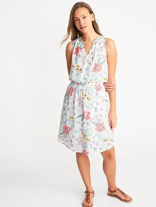 Old Navy Womens Waist-Defined Sleeveless Dress For Women Pink/White Floral Size L | Old Navy US