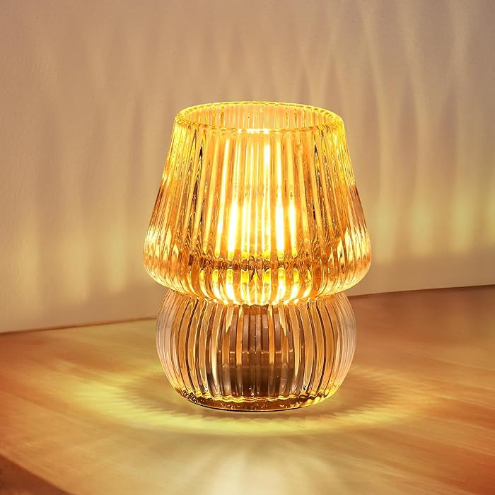 Small Battery Operated Lamp with Timer, Tiny Cordless Glass Table Lamp for Home Decor, Kitchen, B... | Amazon (US)