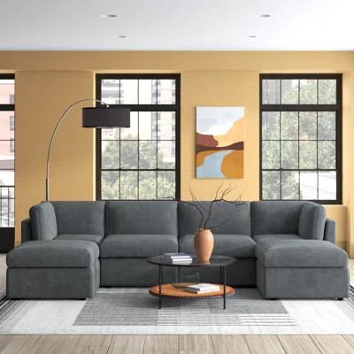 Annai 129" Wide Reversible Modular Corner Sectional with Ottoman | Wayfair North America